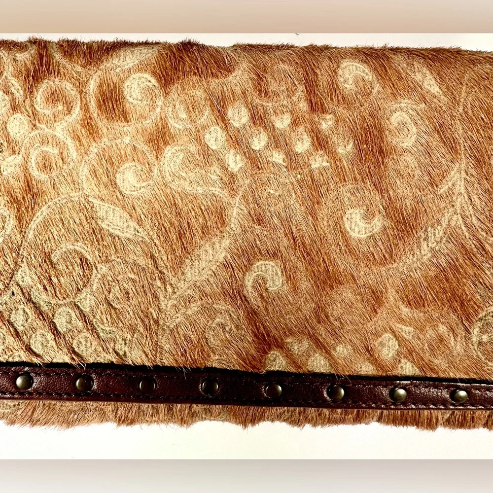 Isabella Fiore Brown Fur Floral  Patterned Women's Bag